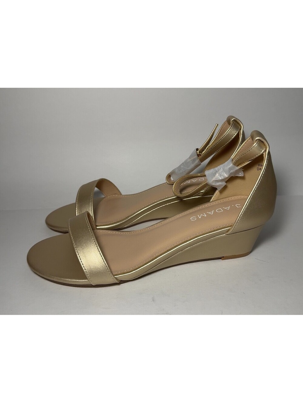 J. Adams Rosie Gold Wedge Sandals Women's Size 7.5 Ankle Strap Heels